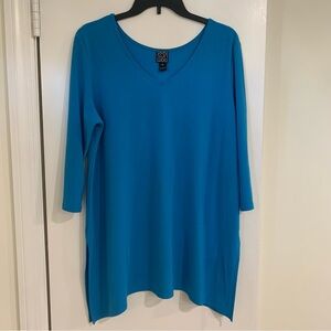 Clara Sun Woo Women’s Slinky Stretch Tunic Solid Blue Lagenlook Size XL